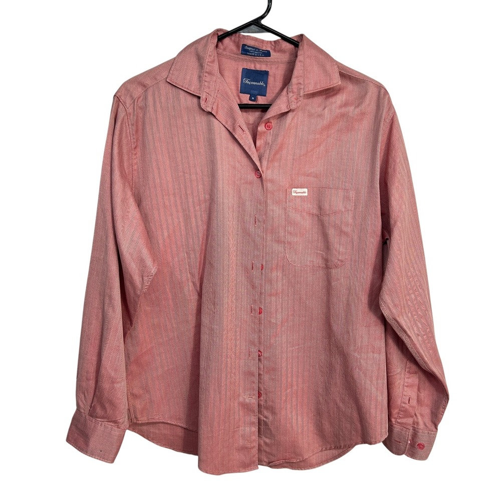 Faconnable Herringbone Button Down Shirt Medium Red White Preppy Old Money